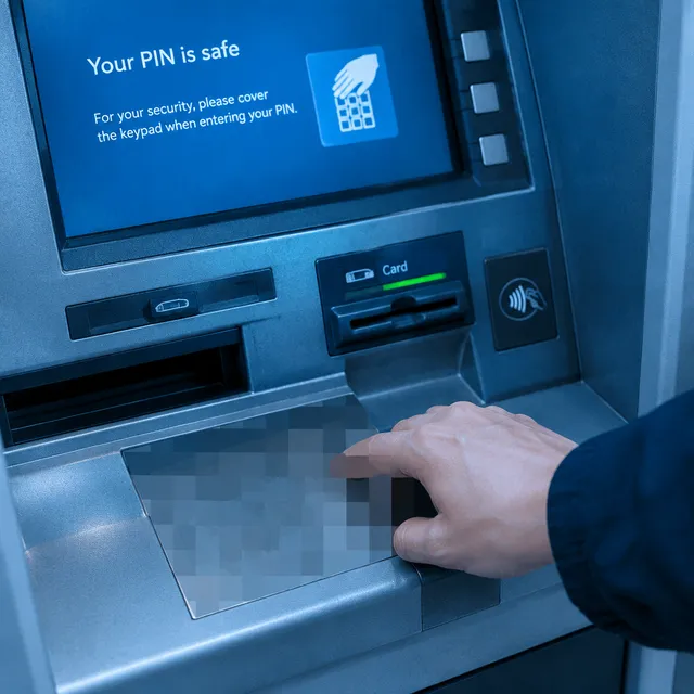ATM keypad with the PIN entry pixelated