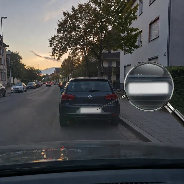 Street scene with a car license plate hidden