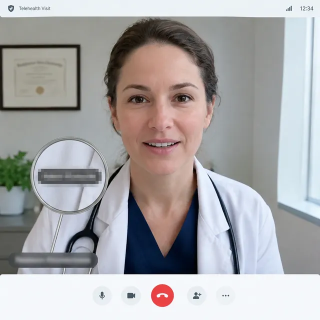 Telehealth call with the patient name redacted